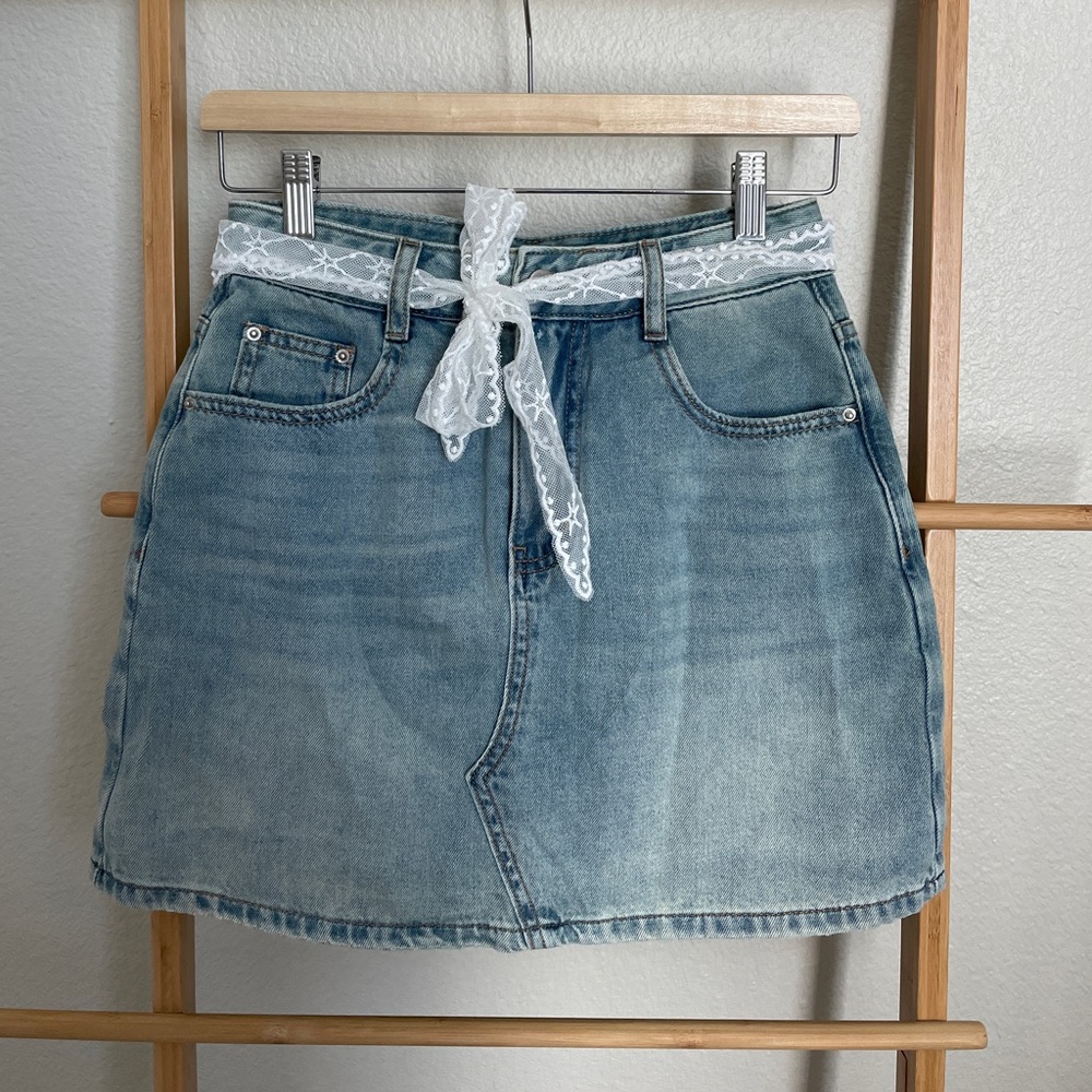 Boutique Denim Skort with lace belt